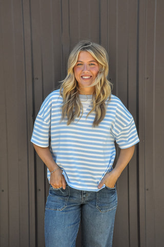 Sky Blue Striped French Terry Top