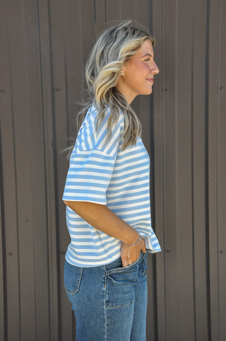 Sky Blue Striped French Terry Top, view 2