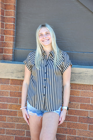 Sleek and Striped Cuff Sleeve Top