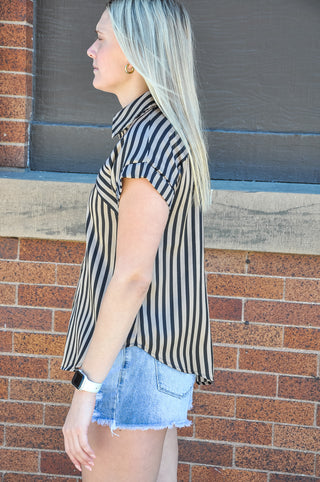 Sleek and Striped Cuff Sleeve Top