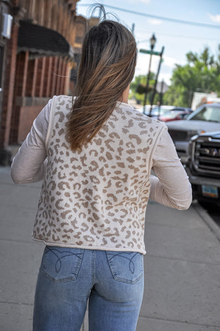 Sleeveless Animal Pattern Button Down Knit Sweater Vest