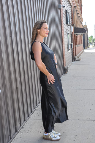 Sleeveless Back Cowl Cocktail Maxi Dress