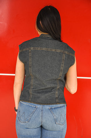 Sleeveless Denim Button-up Top