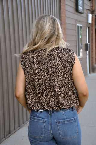Sleeveless Draped Knit Leopard Top