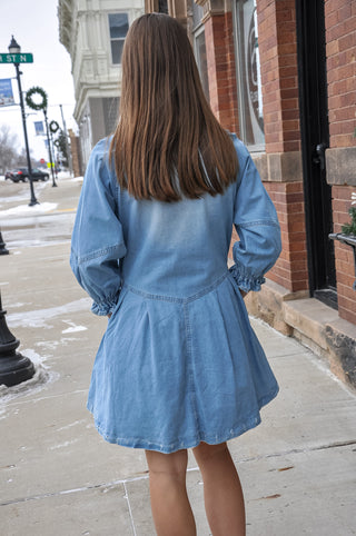 Overfit Button-Down Denim Shirt Dress