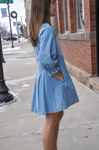 Overfit Button-Down Denim Shirt Dress
