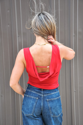 Sleeveless High Neck Cowl Back Top