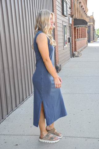 Sleeveless Side Slit Midi Shirt Dress
