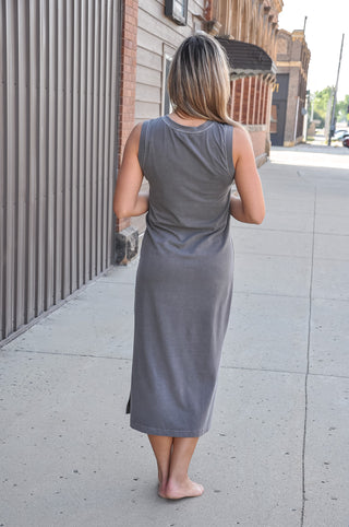Sleeveless Side Slit Midi Shirt Dress