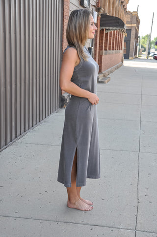 Sleeveless Side Slit Midi Shirt Dress