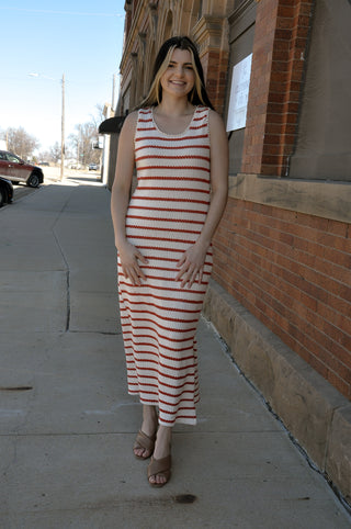 Sleeveless Slit Stripe Maxi Dress