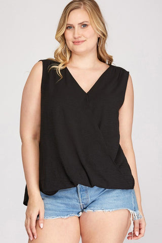 Sleeveless Surplice Woven Top