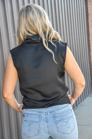Sleeveless Woven Satin Cowl Neck Top