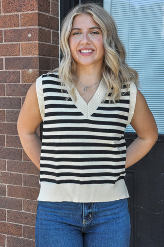 Side Slit Striped Sweater Vest