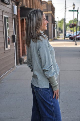 Slouchy Cowl Pin Stripe LS Top