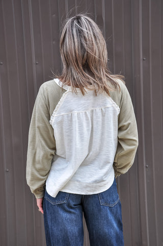 Slub Textured Ruffled Edge Sleeves Top