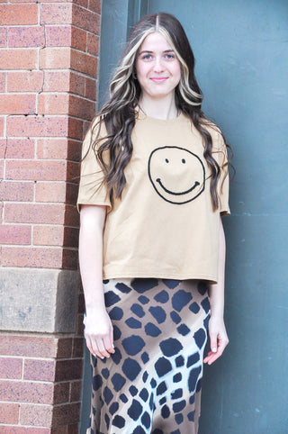 Smiley Stitched Cut Hem Tee