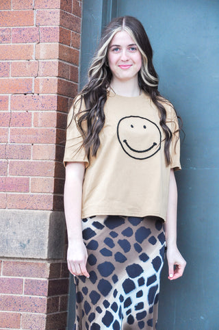 Smiley Stitched Cut Hem Tee