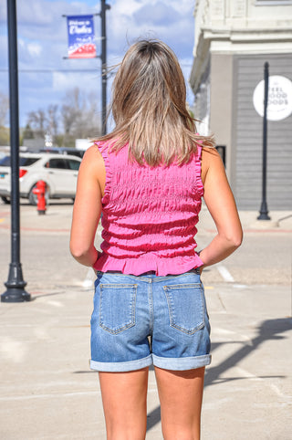 Smocked Bodice Keyhole Tie Top