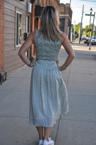 Smocked Gingham Tiered Sleeveless Midi Dress