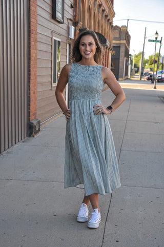 Smocked Gingham Tiered Sleeveless Midi Dress