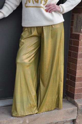 Smocked Waist Wide Leg Lurex Pants