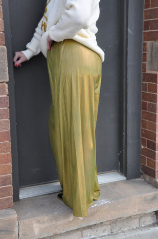 Smocked Waist Wide Leg Lurex Pants