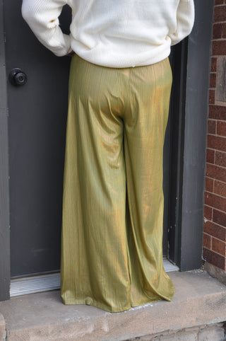 Smocked Waist Wide Leg Lurex Pants