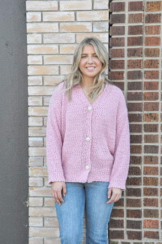 Soft Dusty Rose Sweater Cardigan