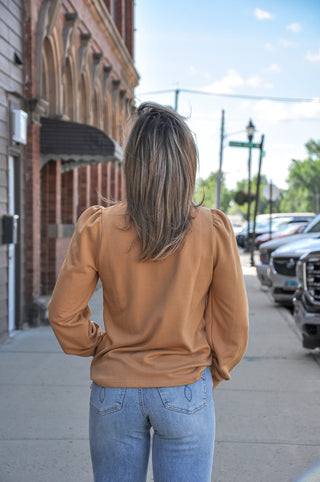 Soft Terry Puff Sleeve Half-Button Top