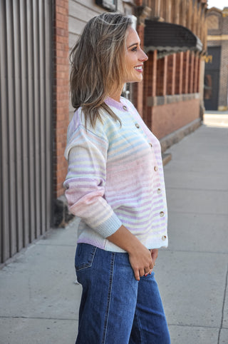 Space-Dye Striped Button-Down Cardigan