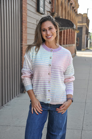 Space-Dye Striped Button-Down Cardigan