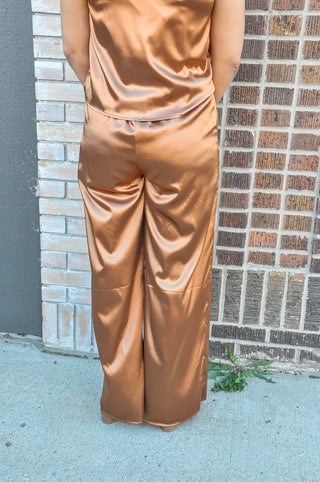 Spaghetti Tie Waist Satin Pants