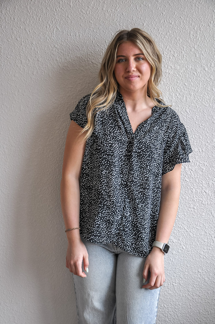 Speckled Black and White Blouse
