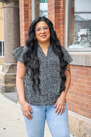 Speckled Black and White Blouse