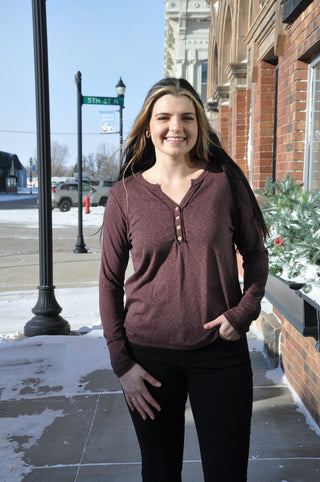 Split Henley Button Neck Pullover