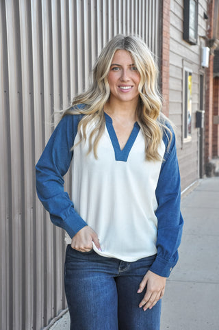 Split Neck Colorblock Waffle