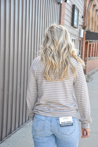 Split Neck Micro Brushed Stripe Top