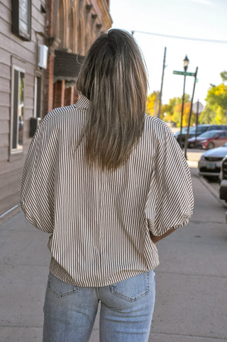 Split Neck Striped Relaxed Top, view 3 | JQ Clothing Co.