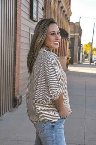 Split Neck Striped Relaxed Top, view 2 | JQ Clothing Co.