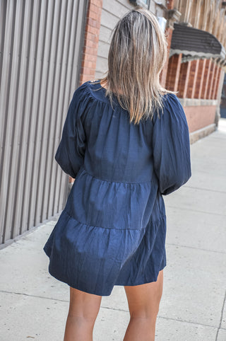 Square-neck Embroidered Tiered Mini Dress, view 4