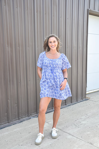 Square Neck Front Tie Mini Dress