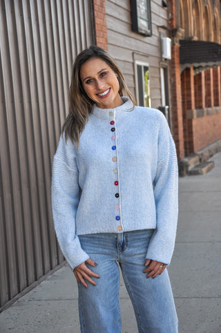 Stand Color Cardigan W/Colorful Buttons