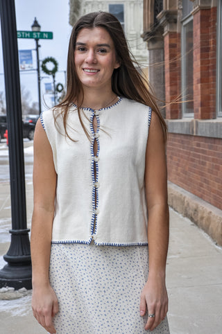 Stitch Detail Button Up Sweater Vest