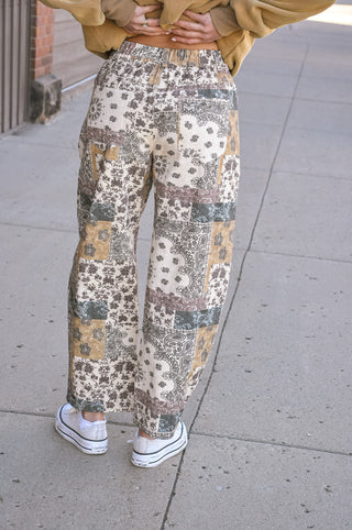 Tapestry Patchwork Print Barrel Pants