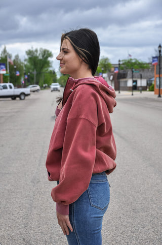 Stitch Detailed Elastic Hem Half Zip Hoodie