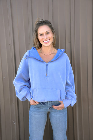 Stitch Detailed Elastic Hem Half Zip Hoodie