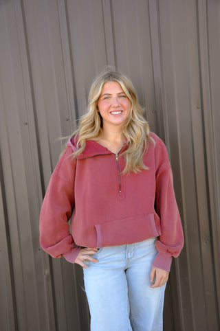 Stitch Detailed Elastic Hem Half Zip Hoodie