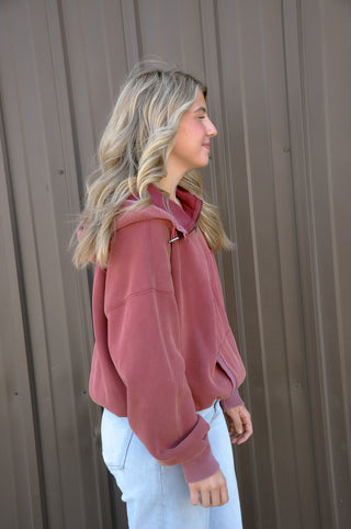 Stitch Detailed Elastic Hem Half Zip Hoodie