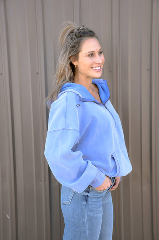 Stitch Detailed Elastic Hem Half Zip Hoodie